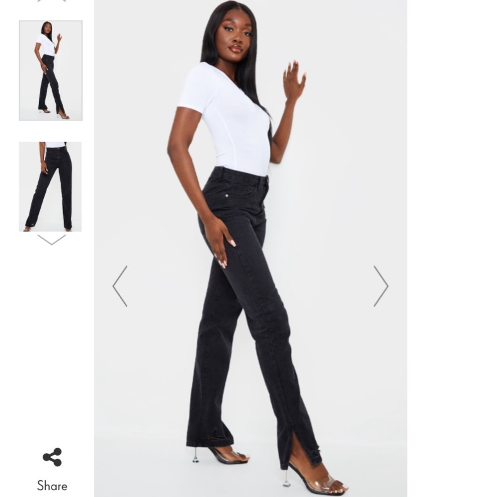 TALL BLACK RIPPED SPLIT HEM STRAIGHT LEG JEANS 12